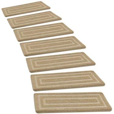 Imagem de PURE ERA Conjunto de tapetes Bullnose para escadas, sem fita, antiderrapante, para uso interno, tapetes para animais de estimação 24 cm x 76 cm (7 peças, retangular cáqui)