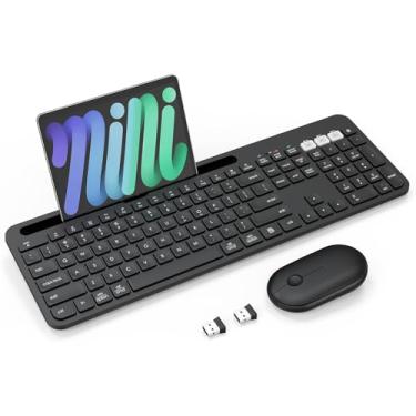 Imagem de SABLUTE Conjunto de teclado e mouse sem fio, vários dispositivos (Bluetooth + 2,4 GHz), sem atraso, conjunto de teclado e mouse silencioso, compatível com Mac OS, iOS, Windows, Android - preto