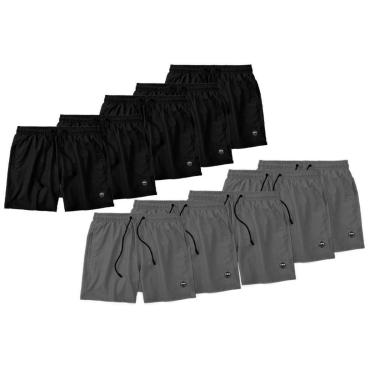 Imagem de Kit 10 Bermudas Life Lisa Short Liso Masculino Básico Mauricinho Tactel - Preto+Cinza-Unissex