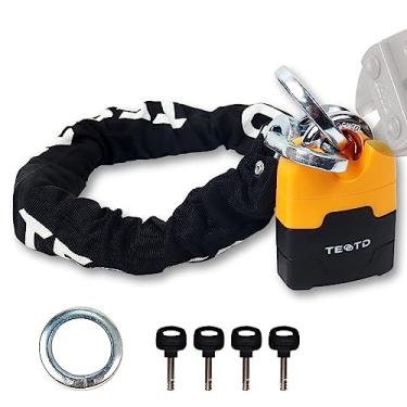 Imagem de Cadeado de corrente de motocicleta antifurto resistente - 90 cm de comprimento, corrente de 10 mm de espessura com trava de cor brilhante, 4 chaves para bicicleta, scooter (2,7 kg)