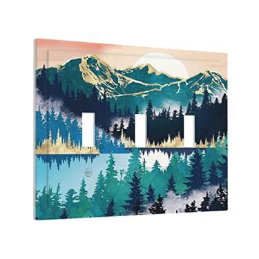 Imagem de Sunset Sunrise Mountain Forest 3 Gang Light Switch Plate Decorativo Triple Toggle Placa de Parede Placa Elétrica para Banheiro Casa Sala de Estar Quarto Arte Painel Decoração 17 X 12 cm