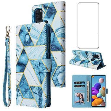 Imagem de Asuwish Capa carteira compatível com Samsung Galaxy A21S e protetor de tela de vidro temperado, capa flip de couro, suporte para cartão, acessórios de celular, capas para celular para Glaxay Galaxies