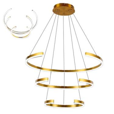 Imagem de Lustre Pendente Aneis Arco Led Perfil 94W Luminaria Luxo Ambiente Sala