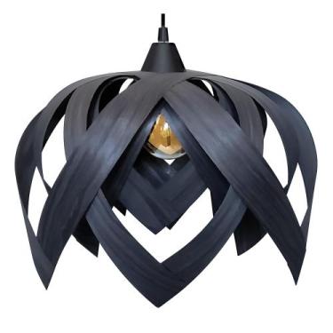 Imagem de Luminária Pendente Madeira Sala Cozinha Flor De Lótus Preto - Caroá, E