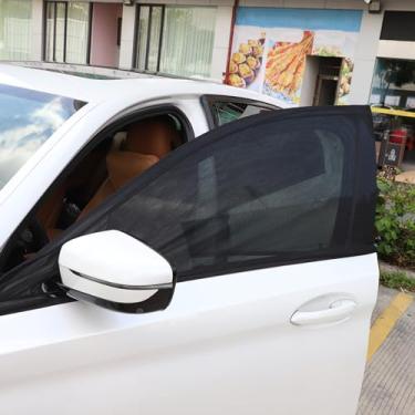 Imagem de TOMALL 2 peças de para-sol para janela frontal de carro, cúpula de carro com orifício único para ver o espelho retrovisor, bloqueador de proteção solar de carro de malha respirável de alta elasticidade protege o bebê animal de estimação de insetos mosquitos, serve para 98% Sedan