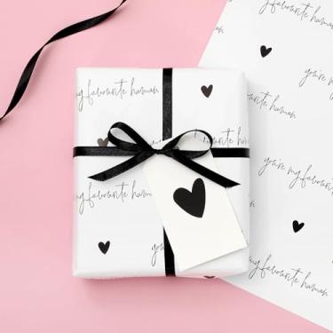 Imagem de JarThenaAMCS Papel de embrulho de dia dos namorados com etiqueta de fita - Não rolo - dobrado plano You're My Favorite Human Gift Wrap Art Paper para chá de bebê nupcial aniversário artesanato faça