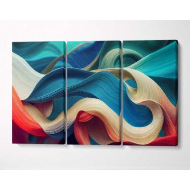 Imagem de 3 Quadros em Tecido Canvas Abstrato Ondas Mistura de Cores - LindaCasa