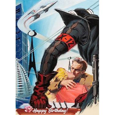 Imagem de PIXILUV Cartão de felicitações Happy BIRTHDAY ~ Pôster incrível de filme de super-herói antigo ~ Aniversário Desejos Saudações Engraçado Vintage Adulto Arte Quadrinhos Cartão Grande