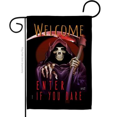 Imagem de Angeleno Heritage G135068 Bandeira de jardim vertical decorativa Enter If You Dare Fall Halloween, 33 x 47 cm, multicolorida