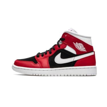 Imagem de T nis feminino Jordan Nike Air 1 meio branco pele de cobra BQ6472-110, Vermelho/branco/preto, 8.5