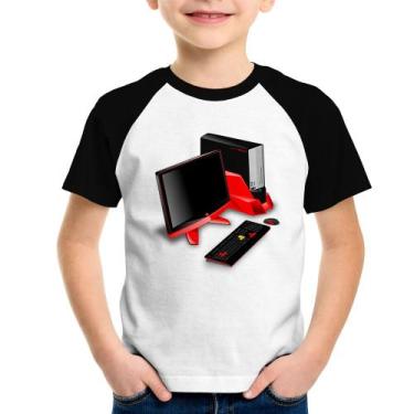 Imagem de Camiseta Raglan Infantil PC Gamer - Foca na Moda, Branco, Preto, 14