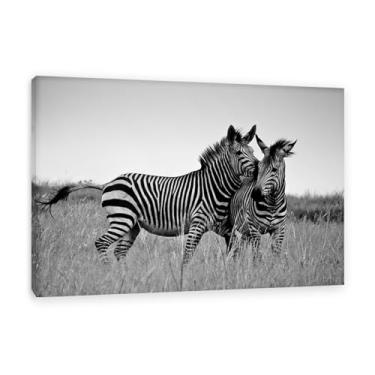 Imagem de Decoração de parede com estampa de zebra, pôster de duas zebras, savana africana, pintura animal preto e branco, arte de parede, closeup, relaxamento/calmo, sala de estar, quarto, decoração de casa 75