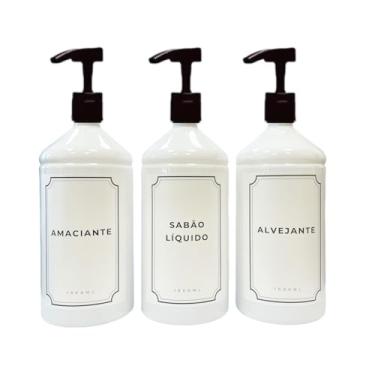 Imagem de Kit 3 Peças Lavanderia Luxo Âmbar Organização Alta Vazao Banheiro Lavador Minimalista (Branco)