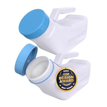 Imagem de Mictórios masculinos à prova de derramamento da PerfectMed (pacote com 2) - 907 g/ 1000 ml | Garrafa de urina portátil com tampa que brilha no escuro | Frasco de urinol de plástico espesso para urina