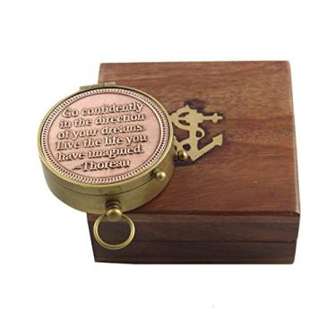 Imagem de Bússola de navegação vintage de 6,35 cm de cobre e latão autêntico da Marine Look com caixa de presente de marinheiro marítimo