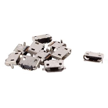 Imagem de uxcell 10 peças USB padrão micro tipo B conector fêmea 5 pinos, porta de carregamento de metal, soquete angular, reparo de mergulho, peças de reposição para conector de plugue de solda SMT, acessórios