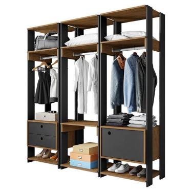 Imagem de Guarda Roupa Modulado Closet Completo Titan Preto Velluto/freijó - Pr Móveis Preto Velluto/ Freijó