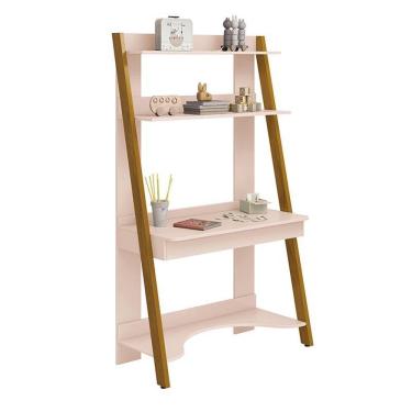 Imagem de Estante Escrivaninha Simba Rosa Fosco Com Pés Amadeirado - Reller Móveis Rosa Fosco