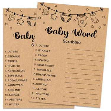 Imagem de Jogo de chá de bebê, cartas de jogo Scrabble de palavras de bebê, suprimentos e atividades para jogos de festa de chá de bebê, suprimentos de ideias de atividades de festa, ideias de chá de bebê, 30