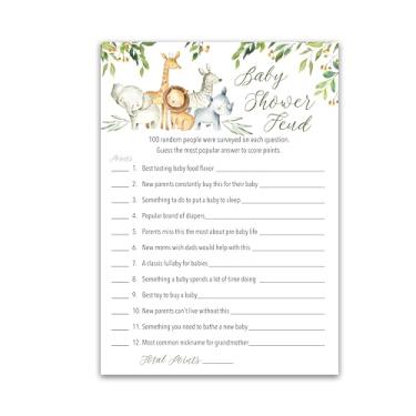 Imagem de SAFARI ANIMALS Baby Shower FEUD Game — Pack of 25 — Fun Shower Family Feud Games, Country Rustic JUNGLE THEME Baby Shower Activity, Welcome to the Wild Shower GENDER NEUTRAL Fued Games G550-BSF