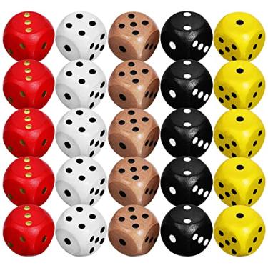 Imagem de NUOBESTY 25pcs 16mm Game Dice Set, 6 Sided Dice 5 Colors Rounded Corner Dot Dice Wooden Standard Game Dice for Classroom Math Teaching Board Games
