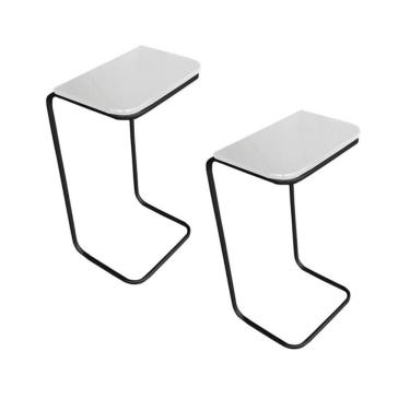Imagem de Conjunto 2 Mesas De Apoio Para Sofá Branco Base Em Metal Preto