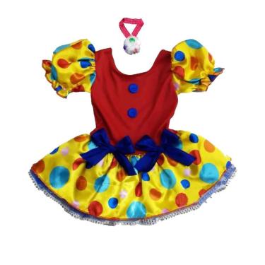 Imagem de Fantasia Palhacinha Infantil Para Bebê Vestido Com Pompom Tamanho P