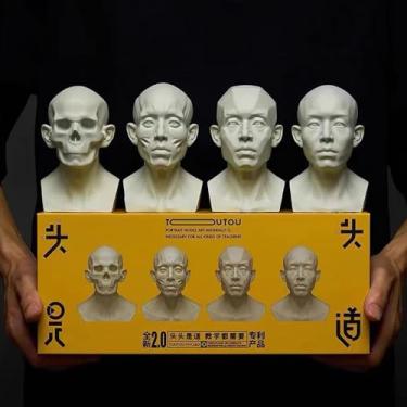 Imagem de Generic Pacote com 4 modelos de cabeça para referência de desenho, manequim de artistas, conjunto de cabeças de avião de músculo de caveira, cor branca, 13,2 cm