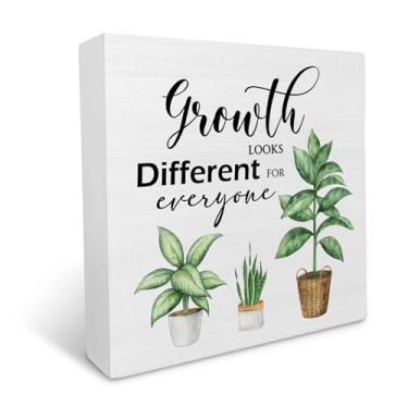 Imagem de KU-DaYi Placa de caixa de madeira inspiradora de saúde mental, crescimento parece diferente para todos, decorações de caixa de madeira para consultores de terapia, placas motivacionais de bloco de