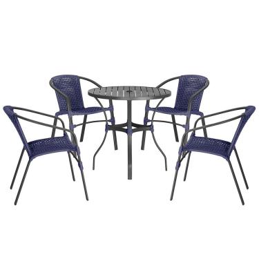 Imagem de 04 Cadeiras Floripa E Mesa Roma 80cm Preta Trama Original Azul