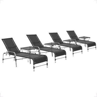 Imagem de 4 Espreguiçadeira Catar E 4 Mesa Garden Alumínio E Fibra Preto