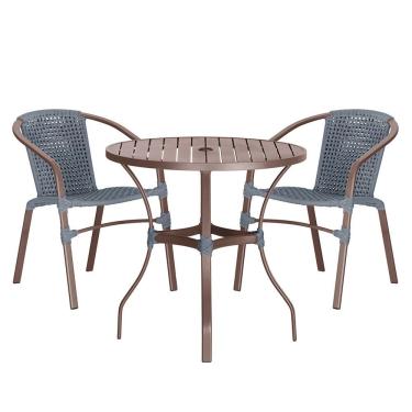 Imagem de 02 Cadeiras Floripa E Mesa Roma 80cm Marrom Trama Original Prata