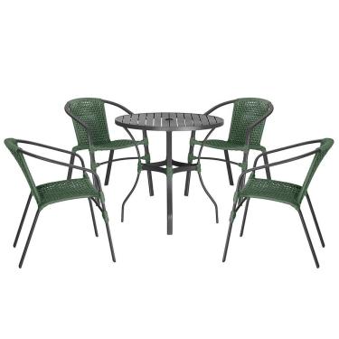 Imagem de 04 Cadeiras Floripa E Mesa Roma 100cm Preta Trama Original Verde
