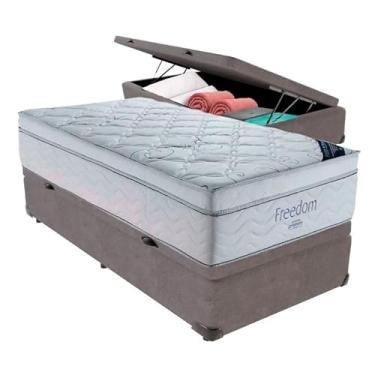 Imagem de Cama Box Báu Solteiro Sintético Cinza + Colchão de Molas Ensacadas Freedom - Estrutura Reforçada - Imperium do Sono