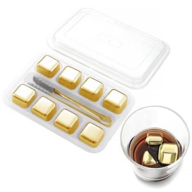 Imagem de Whisky Stones, pacote com 8 cubos de gelo reutilizáveis de aço inoxidável dourado para beber
