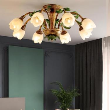 Imagem de Lâmpada Pendente Americana Criatividade Pastoral Francesa Flor Sala De Estar Sala De Jantar Quarto Villa Modelo Quarto Decoração De Casa Led Lustre, D B 10 Lights