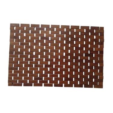 Imagem de ＫＬＫＣＭＳ Tapete de banho de bambu antiderrapante fácil de limpar tapete de chão moderno capacho para banheira interior exterior sauna sala de jantar, Marrom, 50x70cm