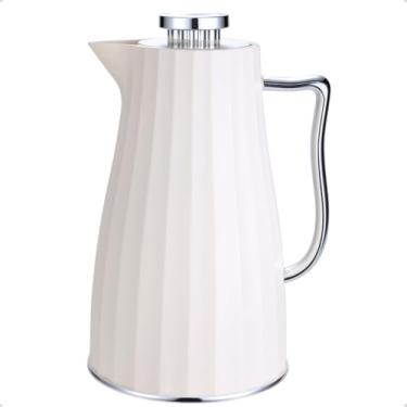 Imagem de Garrafa Térmica de Café Chá 1L Kiara Branca com Prata Click Abre e Fecha