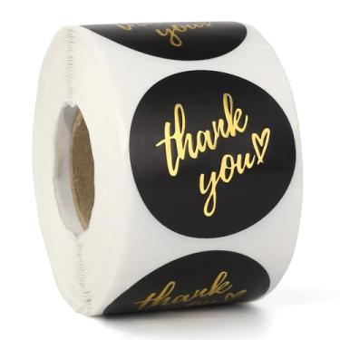 Imagem de Yoption 500 peças de rolo de adesivos pretos de agradecimento de 3,8 cm, autoadesivos e à prova d'água para embalagens de presente, caixas, bolsas