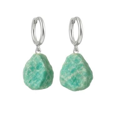 Imagem de Brinco de Argola Amazonita - Cristal Natural, Prata 925