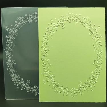 Imagem de Pasta de plástico em relevo tamanho A6 oval flores moldura papel artesanato plástico texturizado impressões para fazer cartões scrapbooking