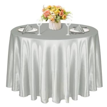 Imagem de KKJIAF Pacote com 1 toalha de mesa redonda de 300 cm, prata acetinada, toalha de mesa de jantar de cetim sedoso para casamento, festa, banquete, restaurante, eventos formais