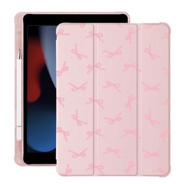 Imagem de Capa fofa Kawaii com laço rosa para iPad Pro de 11 polegadas M4 2024 (5ª geração) com suporte para lápis, hibernar/despertar automático, capa traseira de TPU macio de couro rosa