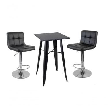 Imagem de Conjunto Mesa Tolix Com 2 Banquetas Gomos Estofadas Conforto E Estilo - Preto