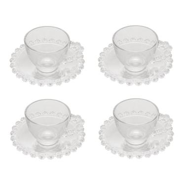 Imagem de Cj 4 Xícaras P/Café C/Pires de Cristal Daisy Transparente 80ml Wolff