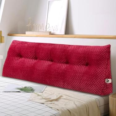 Imagem de WUIOYNF Almofada triangular grande de cunha para cabeceira macia e de suporte, suporte para posicionamento do encosto, almofada de cama com capa removível (vinho, King, 193 x 20 x 50 cm)