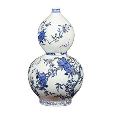 Imagem de Casa Simplicidade Vasos Cerâmica Pintados à Mão Porcelana Antiga Azul e Branco Fushou Figura Cabaça Estilo Chinês Decoração de Sala de Estar Ornamentos Casa Ac