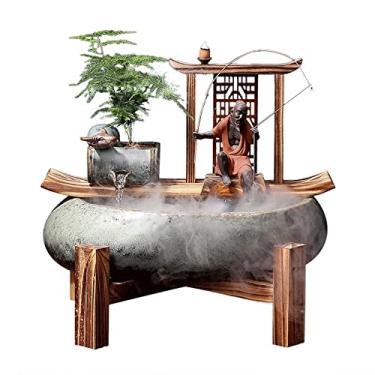 Imagem de XFNVXC Fonte decorativa interna dispositivo de água de cerâmica decoração de mesa Fengshui fonte da sorte escritório sala de estar varanda mesa fonte decoração Rockery Fountain casa