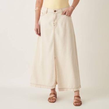 Imagem de Saia Midi Evasê com Zíper e Fenda - Bloom, Cru, 38