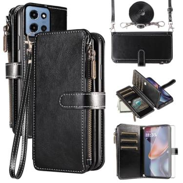 Imagem de Asuwish Capa de celular para Motorola Moto G 5G 2025 com protetor de tela de vidro temperado e cordão com zíper, porta-cartões, suporte para cartão, suporte protetor, acessórios para celular G5G 5 G